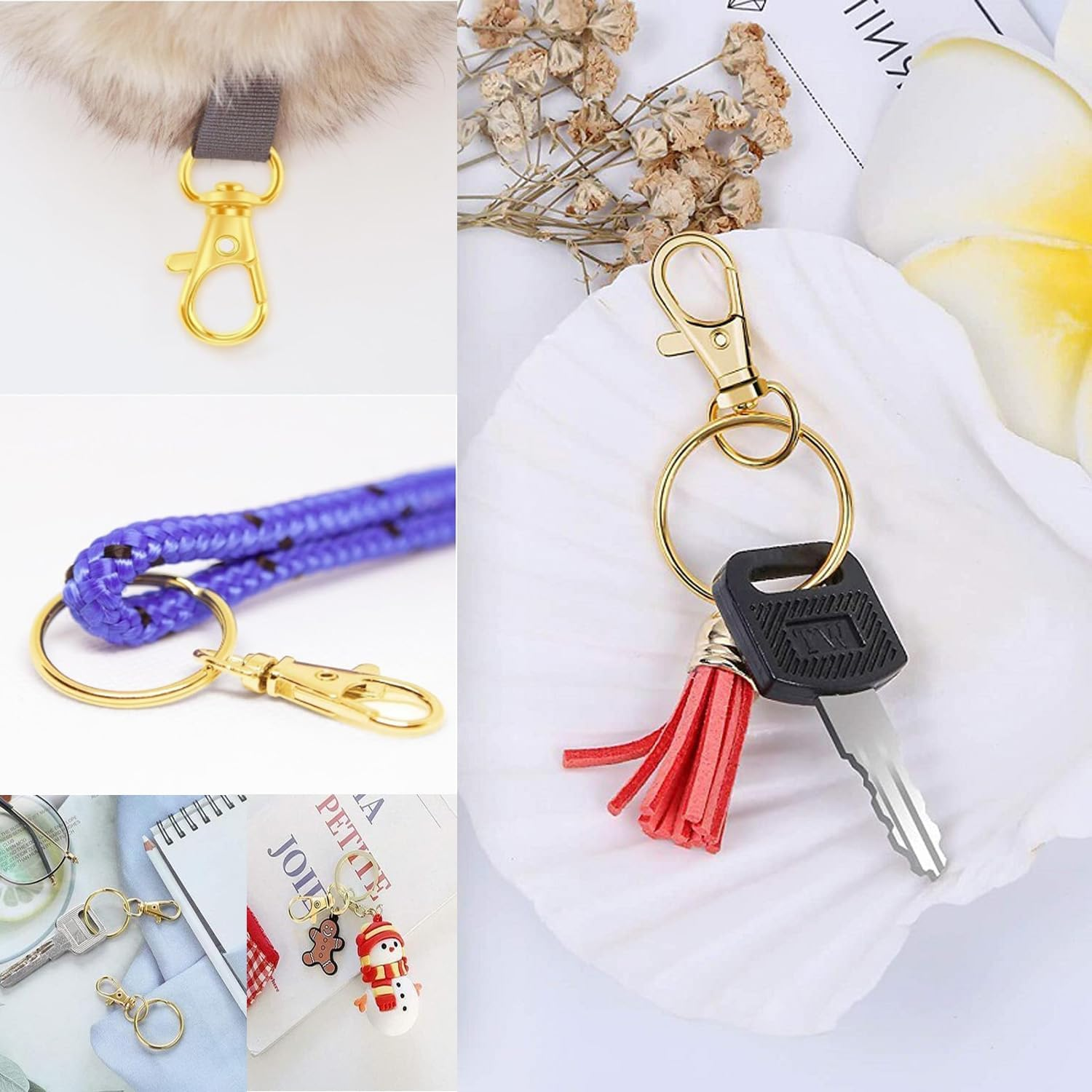 100PCS Key Ring Set,50 Rotating Quick-Release Hooks and 50 Key Rings,Suitable for DIY Craft Making and Design (Gold) image number 4
