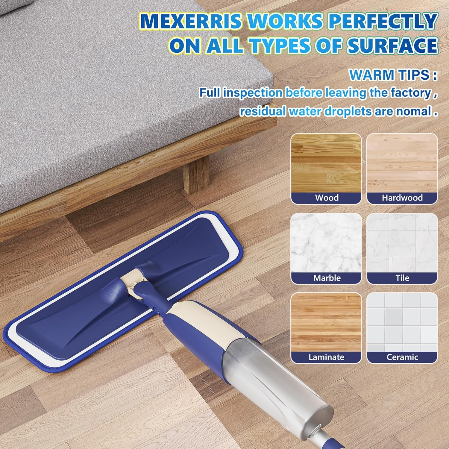 Microfiber Spray Mops for Hardwood Floor Cleaning - MEXERRIS Wet Jet Mops Dry Dust Mop with 3X Washable Pads Fit for Swiffer Powermop Floor Mop Flat Mops for Wood Laminate Tile Vinyl Floor Cleaning image number 6