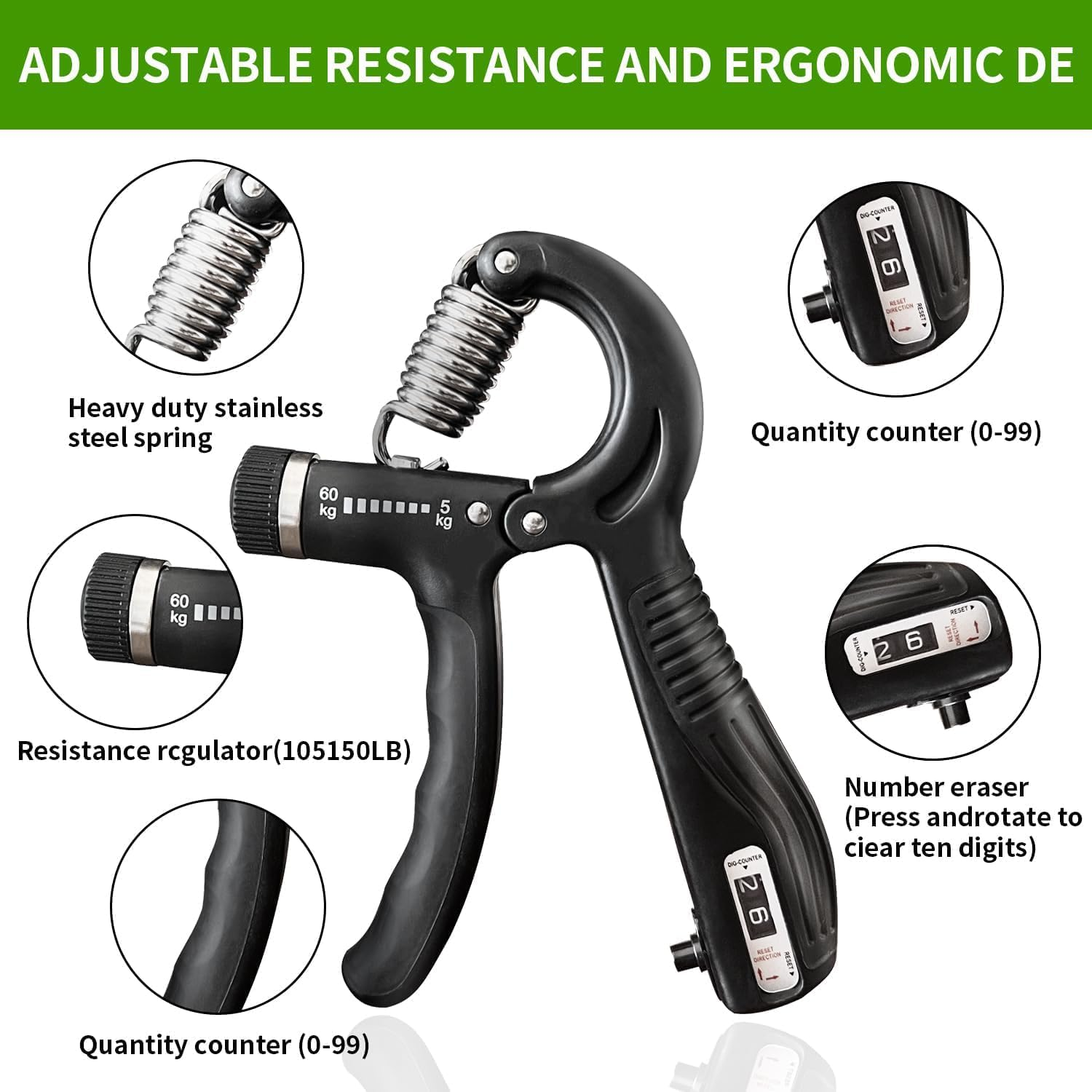 Grip Strength Tester Set &ndash; 8PCS Hand Dynamometer (400 Lbs/180 Kg) & Adjustable Grip Strengthener for Strength Training & Rehabilitation image number 5