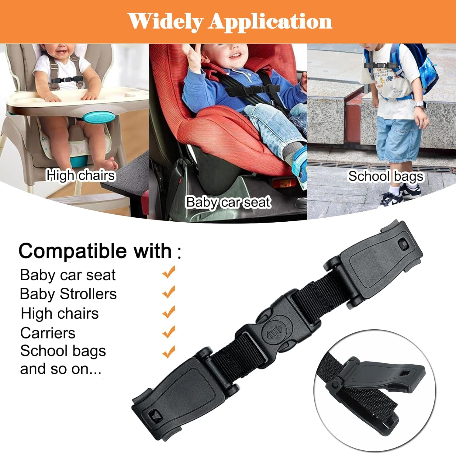 2 PCS Car Safety Seat Strap Clip, Car Seat Chest Clip Buckle, Compatible with Seat, Stroller, High Chair image number 2