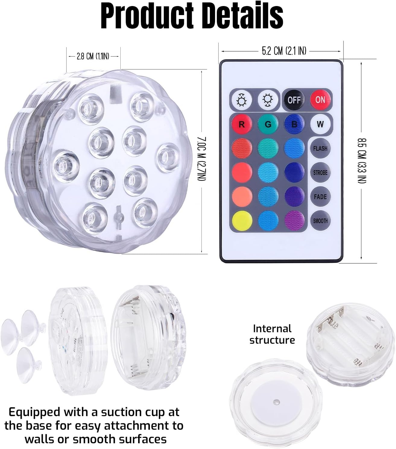 Lyvixora Pool Light, Hot Tub Lights, Submersible LED Lights Remote Control Battery Powered, RGB Multi Color Changing Waterproof Light for Vase Base, Spa, Aquarium, Pond, Hot Tub, Decoration, Party