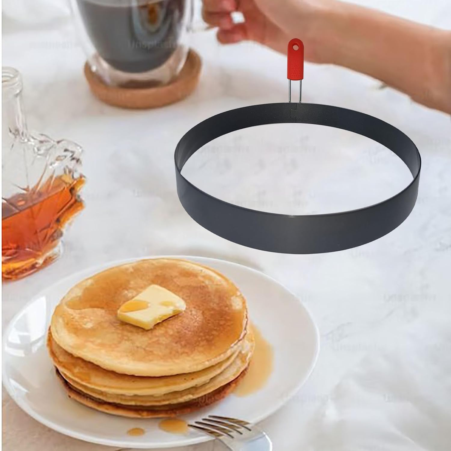 Egg Pancake Rings Mold, 2 Pack 6" round Pancake Shaper Egg Mold Omelet Ring Stainless Steel Frying Eggs Ring with Silicone Handle for Griddle Sandwich Eggs Muffin Pancakes Burger Breakfast image number 5