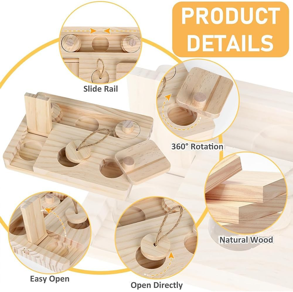 6 in 1 Small Animal Foraging Toys, Wooden Interactive Enrichment Treat Dispenser Set for Rabbits, Guinea Pigs, Hamsters, Chinchillas, Rats & Gerbils image number 5