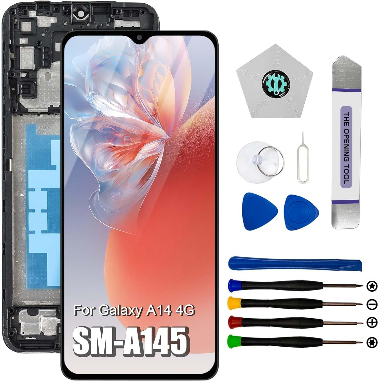 Dinow Samsung Galaxy A14 4G Screen Replacement Screen for Samsung A14 LCD Touch Screen A145 Digitizer with Frame (Black) image number 2