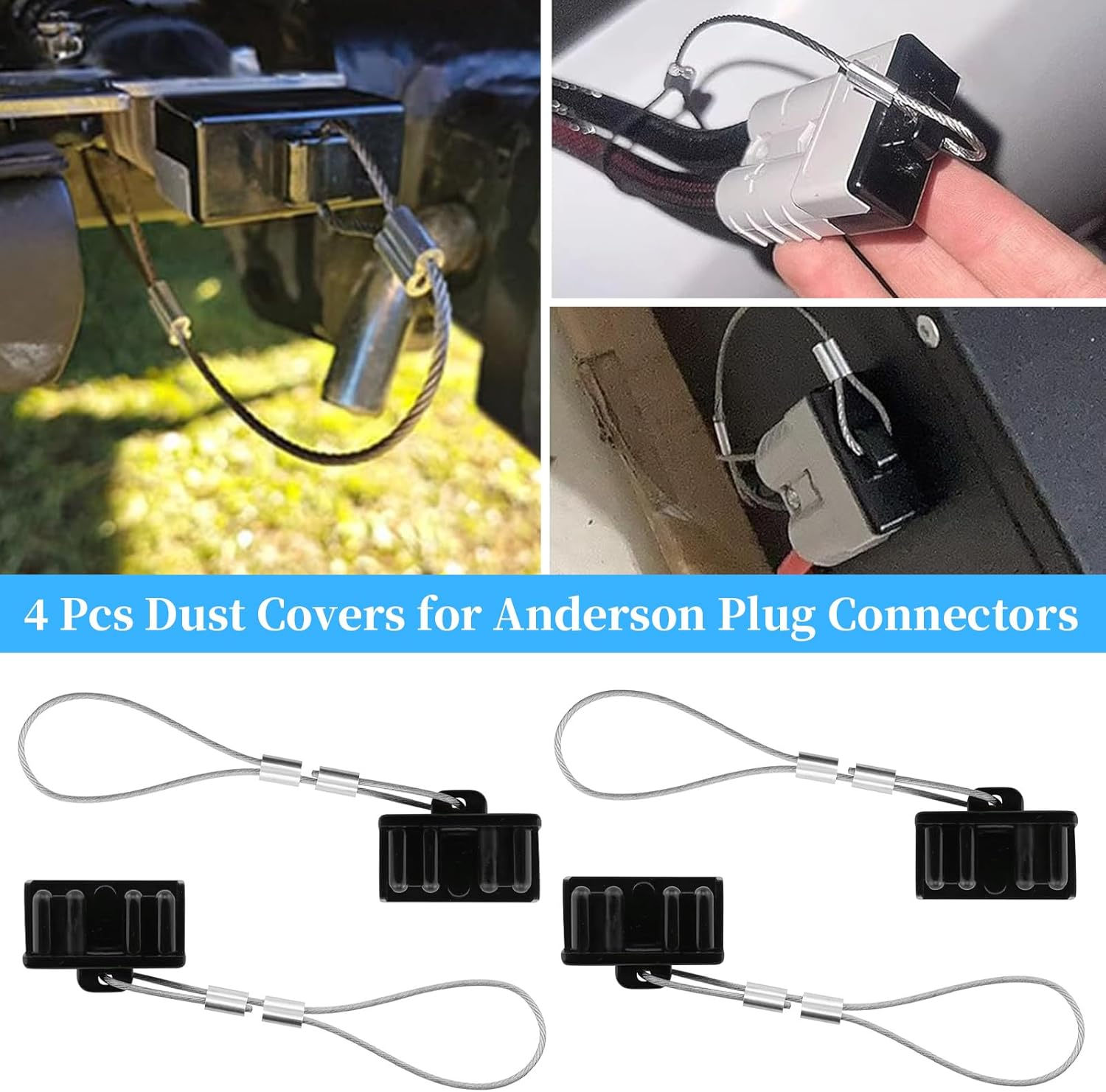 4 Pieces Dust Covers for Anderson Plug Connectors, Heavy-Duty 50AMP Battery Connector Protectors with Rope, Secure Durable Dustproof Caps, Power Battery Plug Protective Cover Sheath (Black) image number 6