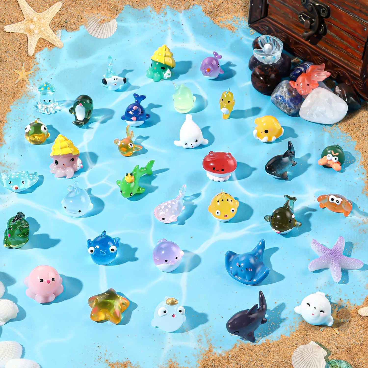 DIYDEC 36Pcs Mini Ocean Resin Animals Tiny Sea Animals Figurines Marine Miniature Plastic Animals Aquarium Ornaments Decorations for DIY Fish Tank Potted Micro Fairy Garden Dollhouse image number 1