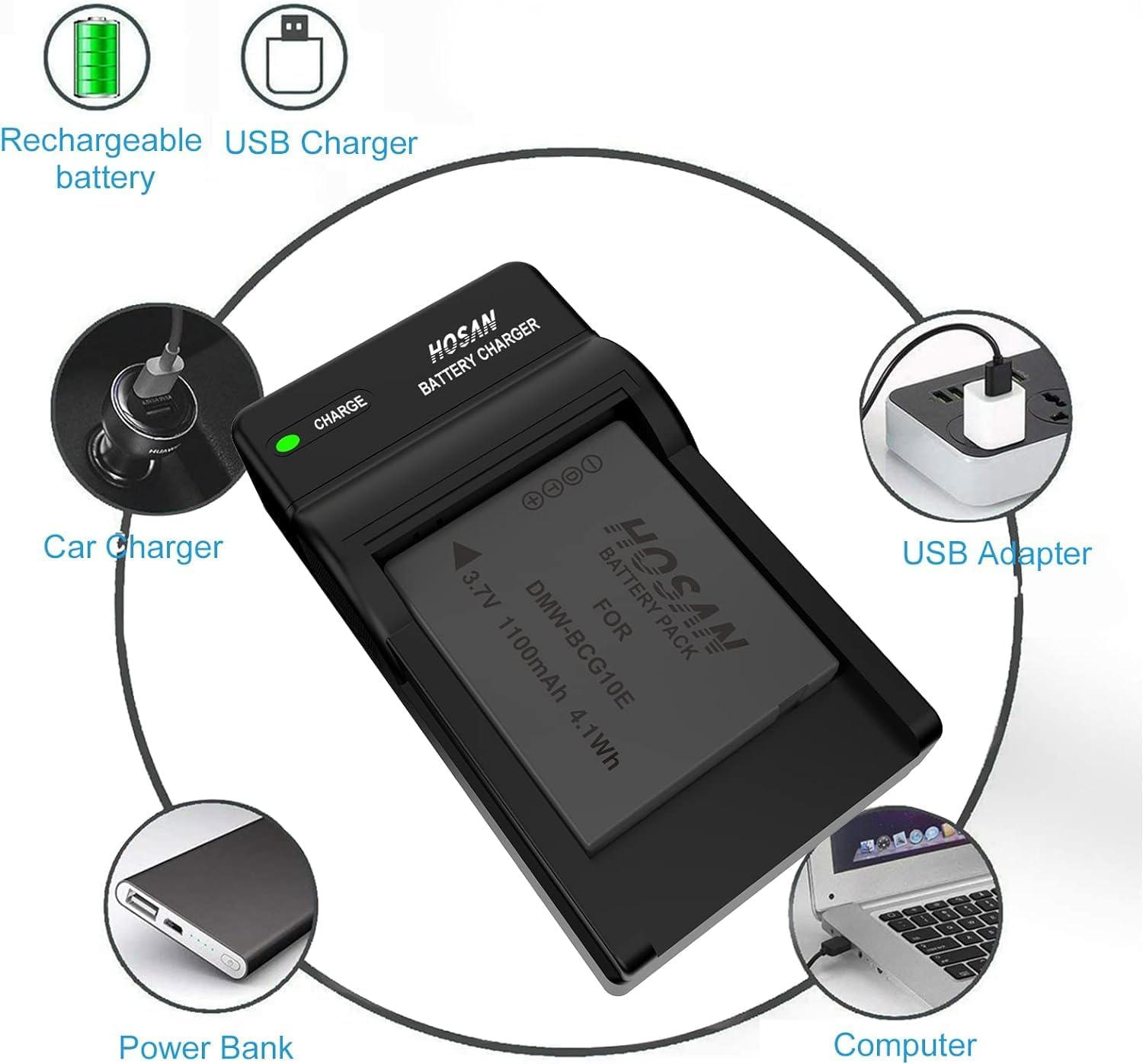 HTYCSCZ DMW-BCG10 Replacement Battery (2-Pack) and Portable USB Charger Kit for Panasonic Lumix DMC-ZS1, ZS3, ZS5, ZS6, ZS7, ZS8, ZS10, ZS15, ZS19, ZS20, DMC-TZ7 image number 3