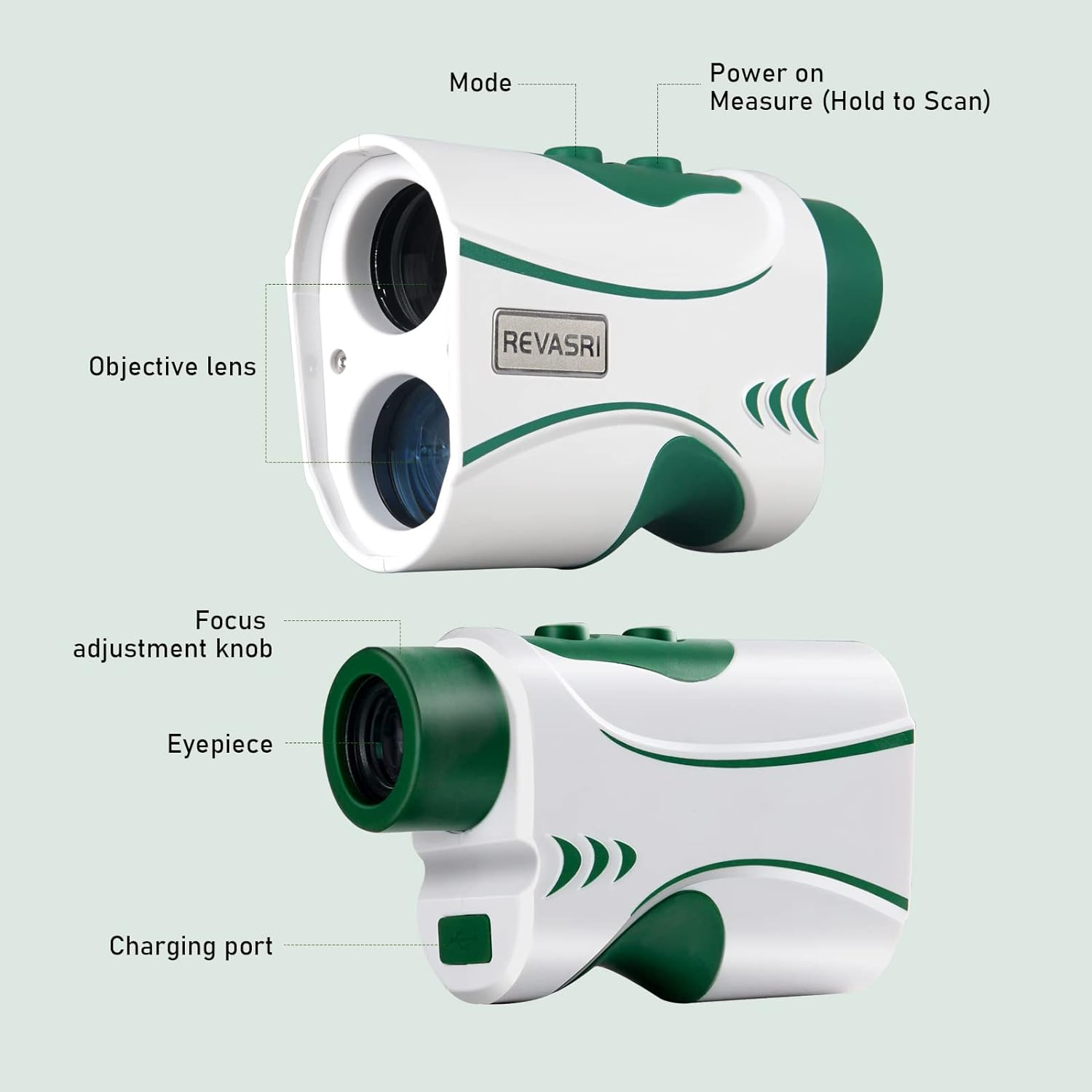 REVASRI Range Finder for Golf and Disc Golf, Measure in Feet Yards, Elevation and Slope Calculation, Pin Lock and Vibration, 1000 Yards Rechargeable Rangefinder