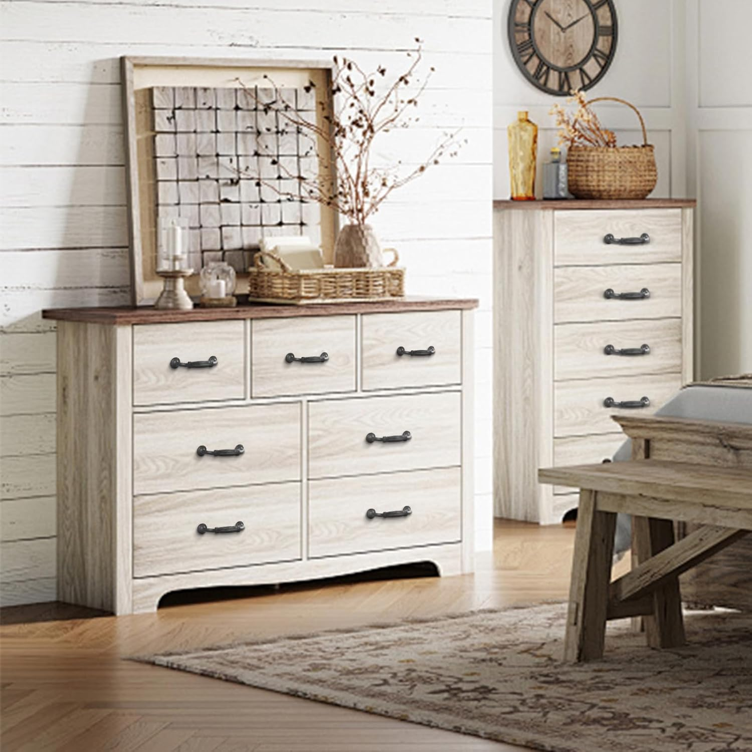 Tsunnee 12PCS Vintage Cabinet Handles, Cupboard Door Handles, European Bow Pulls, Antique Drawer Handles, Furniture Door Pull Handles for Kitchen Bedroom, 96Mm 3.78 Inches Hole Distance, Black image number 4