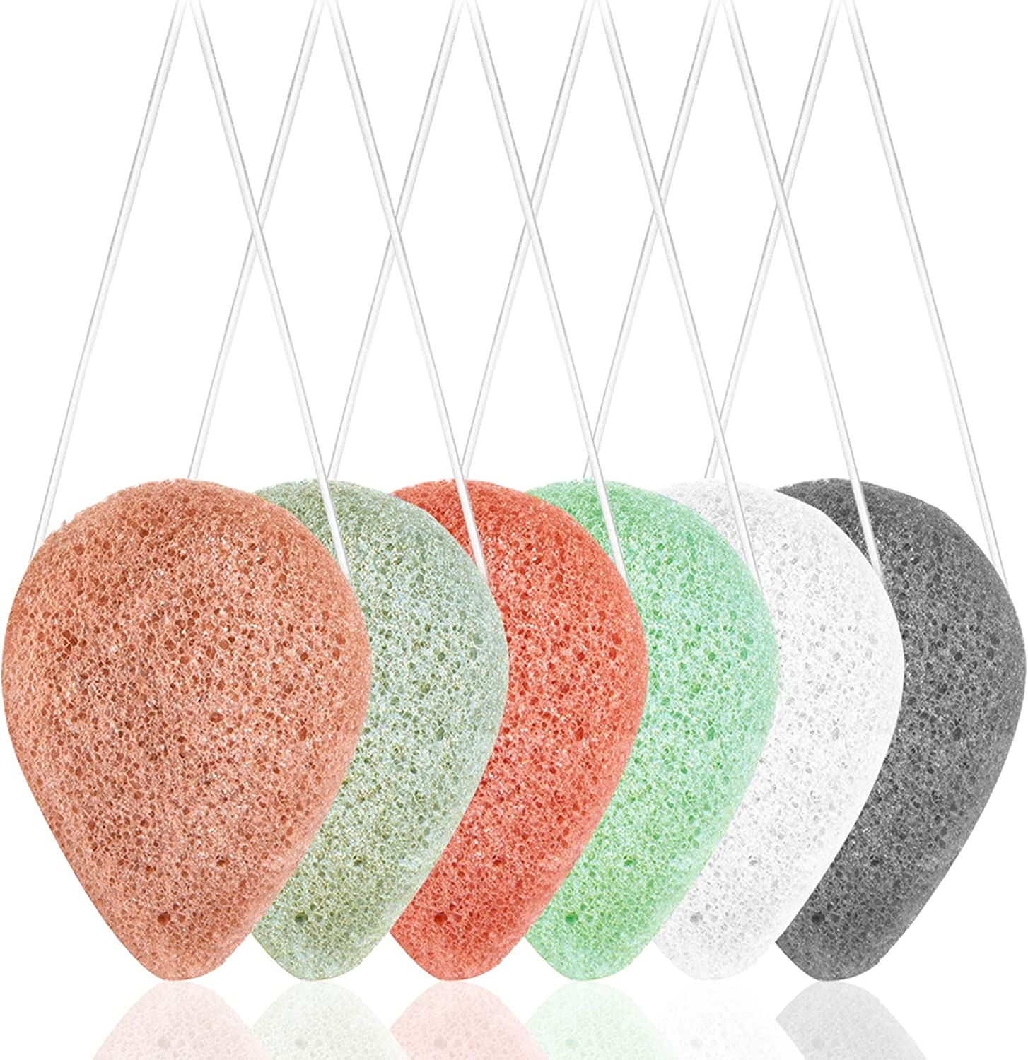 6 Pack Natural Konjac Facial Sponges, Sourceton 6 Colors Konjac Facial Sponges for Gentle Face Cleansing and Exfoliation