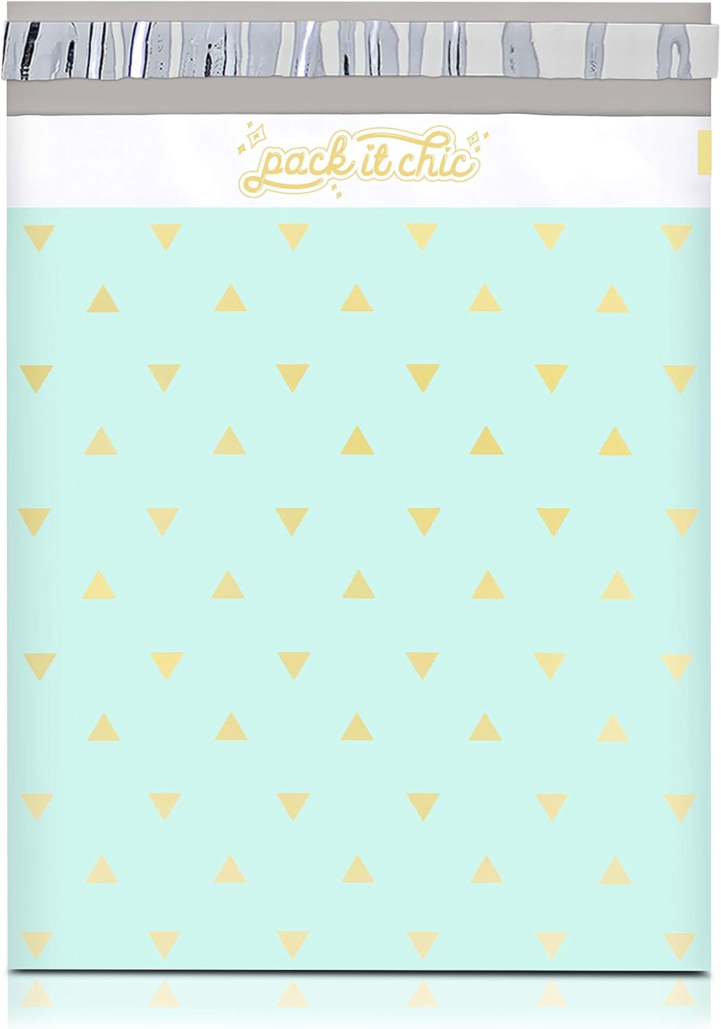 Pack It Chic - 10X13 (100 Pack) Mint Gold Triangles Poly Mailer Envelope Plastic Custom Mailing & Shipping Bags - Self Seal