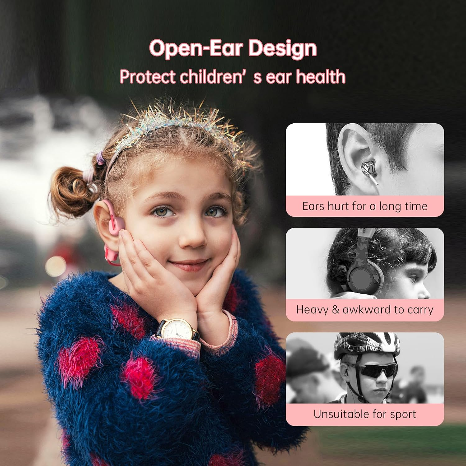 LOBKIN Kids Headphones Open Ear,Bluetooth 5.3 Air Conduction Wireless Lightweight Toddler Earbuds IPX5 Waterproof with Microphone for School,Home and Outdoor Activities Gifts for Boys Girls image number 1