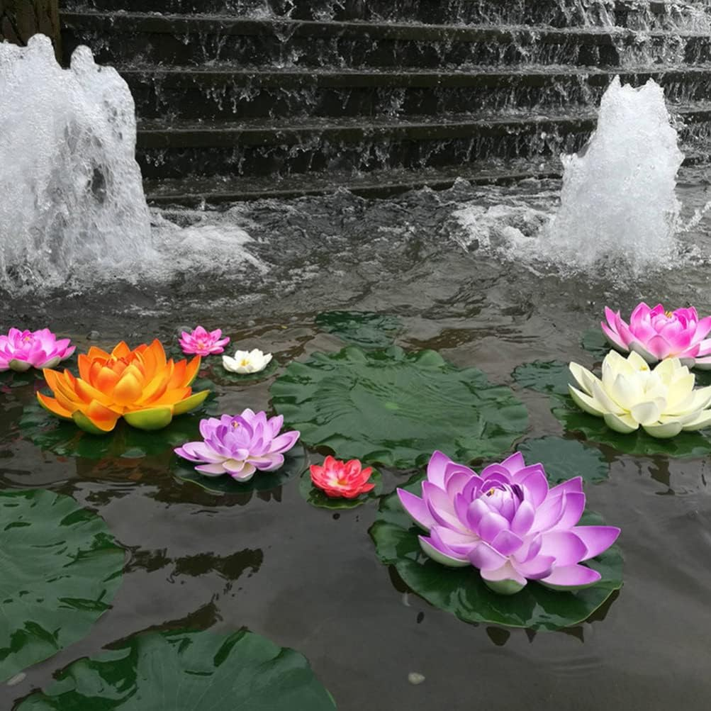 GANAZONO 4Pcs Floating Lotus Decor Garden Water Lily Decor for Patio Pool Fish Decoration Fake Water Lily Foam Material