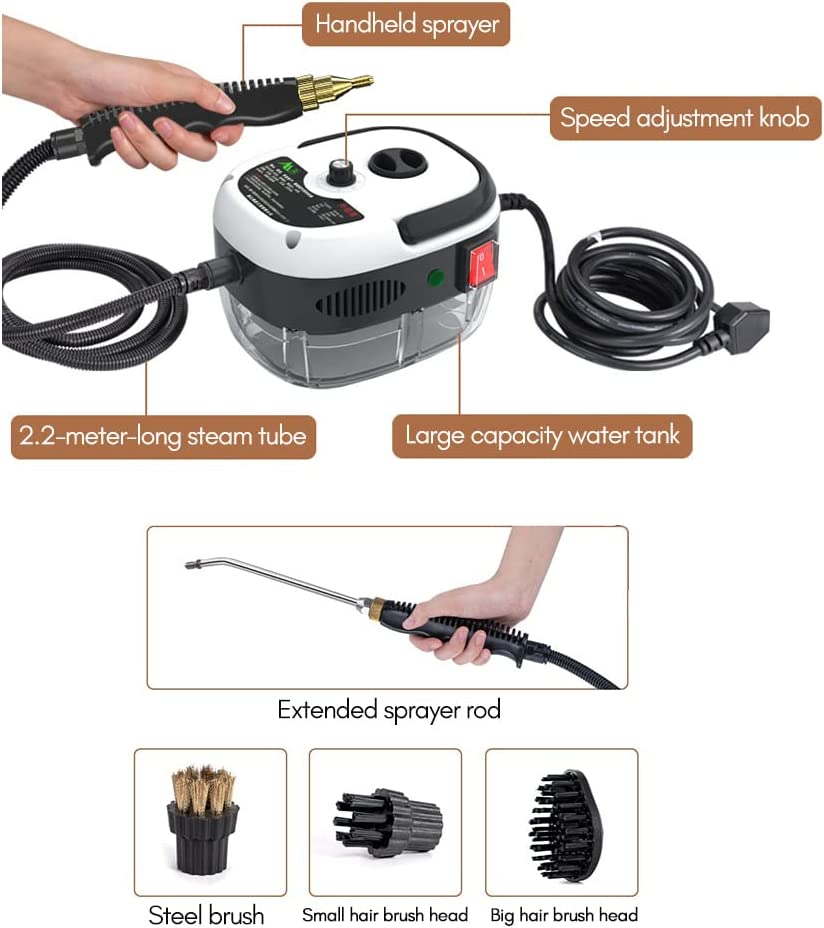 Steam Cleaner, 2500W Portable Handheld Steam Cleaner High Temperature Pressurized Steam Cleaning Machine with Brush Heads for Kitchen Furniture Bathroom Car White image number 4