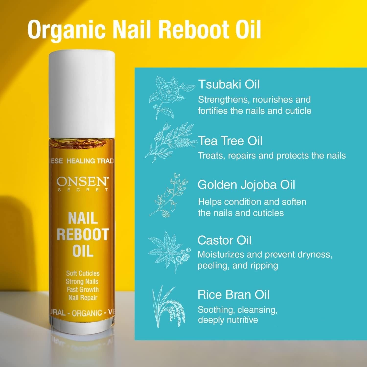 Onsen Secret Nail Reboot Duo - Treatment for Damaged Nails - Natural Nail Care & Cuticle Repair - Visible Results for Perfect Nails, Cuticle Conditioner Cream 15Ml & Nail Reboot Oil 10Ml
