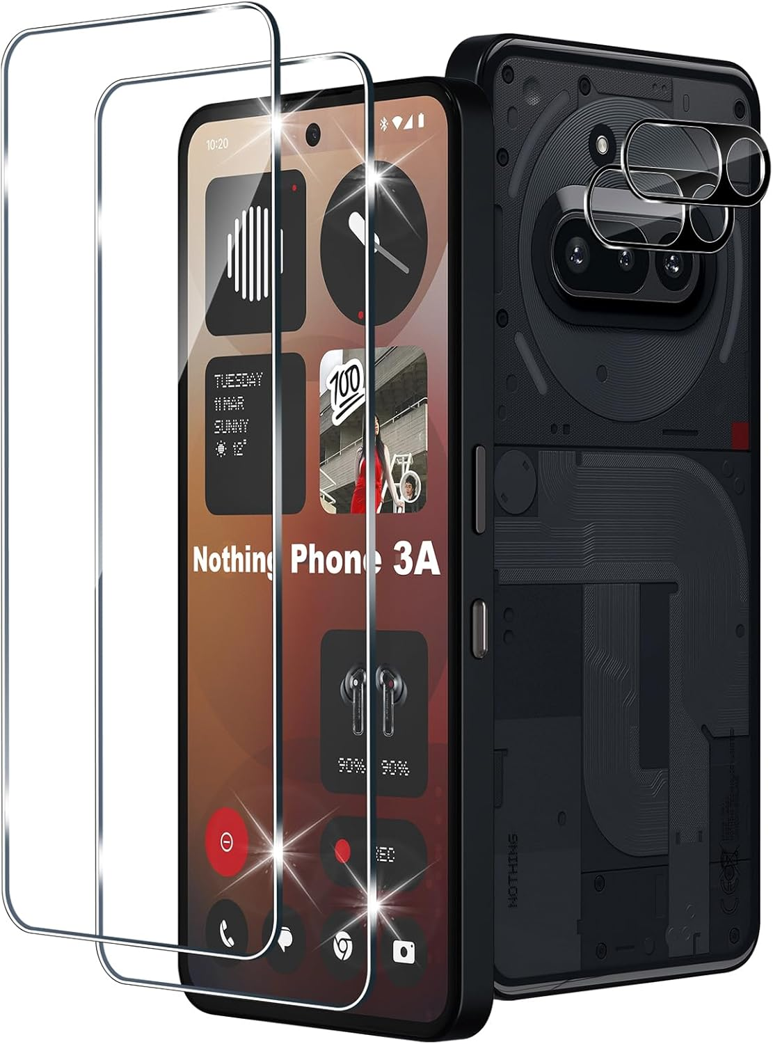 Xunzii Screen Protector for Nothing Phone 3A 5G for Tempered Glass with Camera Protection [2+2 Pieces], 0.33 Mm Ultra Clear Film, 9H Hardness Screen Protector, Anti-Bubble Tempered Glass Film image number 1