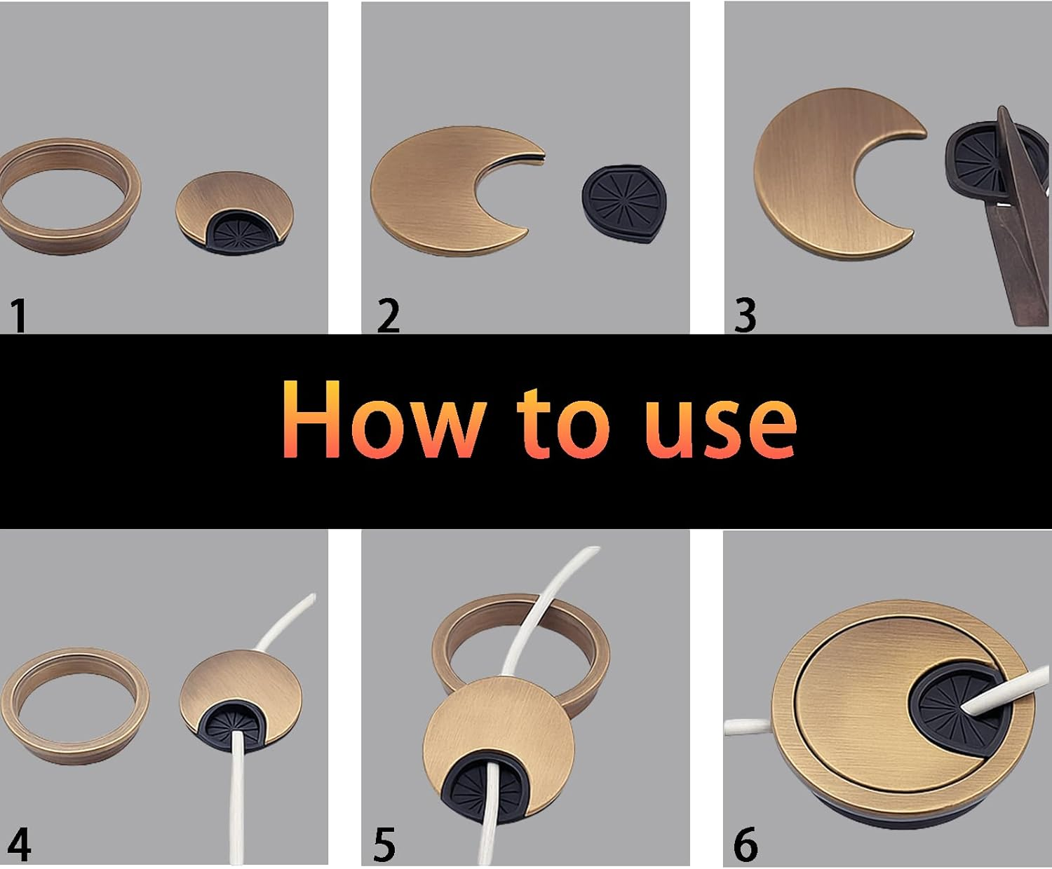 Table Grommet Cable Grommets Hole Cover, Office Cable Organizer Cable Hole Covers, 2Inch/50Mm（ 2 Pcs Zinc Alloy） image number 5