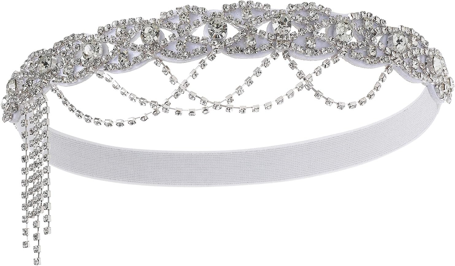 BABEYOND Flapper 1920S Gatsby Headband -20S Vintage Rhinestone Hair Accessories Wedding Prom Hair Chain Headpices for Women Silver image number 4