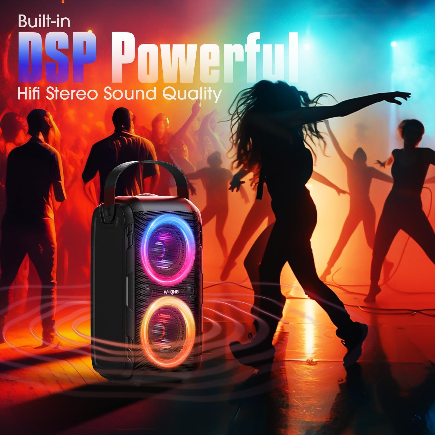 W-KING Loud Bluetooth Speakers with Subwoofer, 80W Party Portable Outdoor Speakers Bluetooth Wireless -Deep Bass, Huge 105Db Sound, Mixed Color Lights, 24H Play, AUX, USB Play, TF Card, Non-Waterproof image number 6