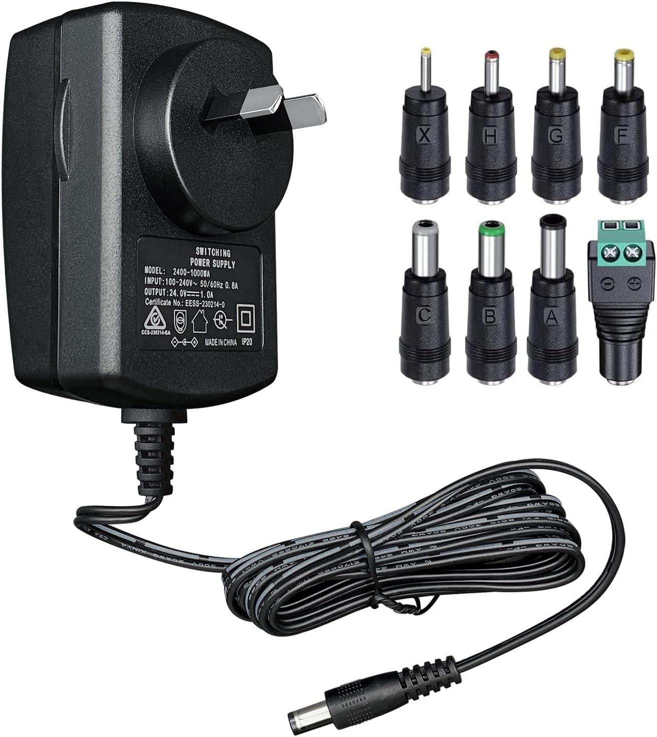 24V 1A 24W 1.8M Long Power Supply Adapter, AC DC Switching Adapter (Input 100-240V, Output 24Volt 1Amp 1000Ma), DC 24V 5.5X2.1Mm Wall Mount Transformer Charger Plug, SAA Certified