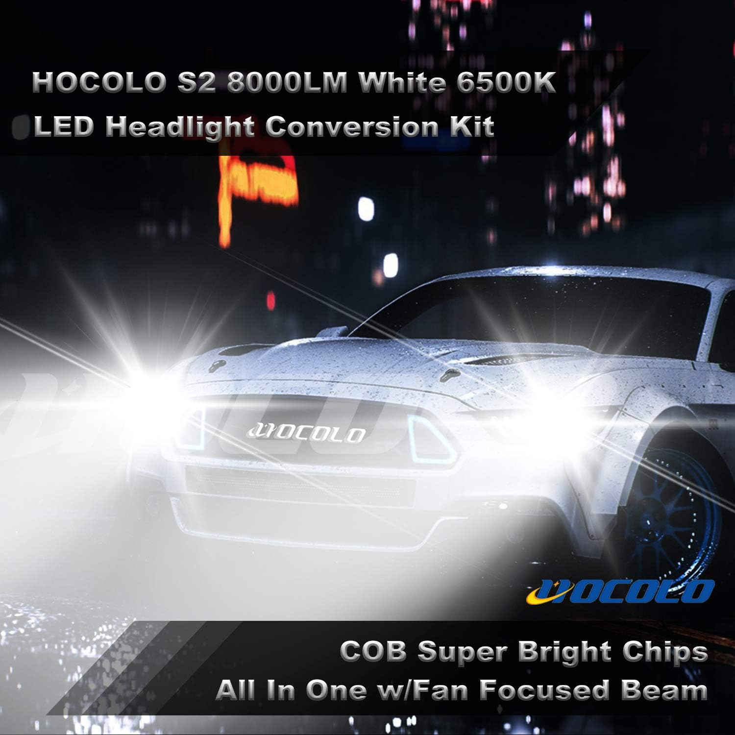 HOCOLO S2 COB 9007 HB5 8000 Lumens Led Headlight Conversion Kit,High Low Beam Headlamp,Halogen Head Light Replacement,6500K Xenon White,W/Fan All in One Plug N Play(S2-9007 Hi/Lo Beam) image number 2