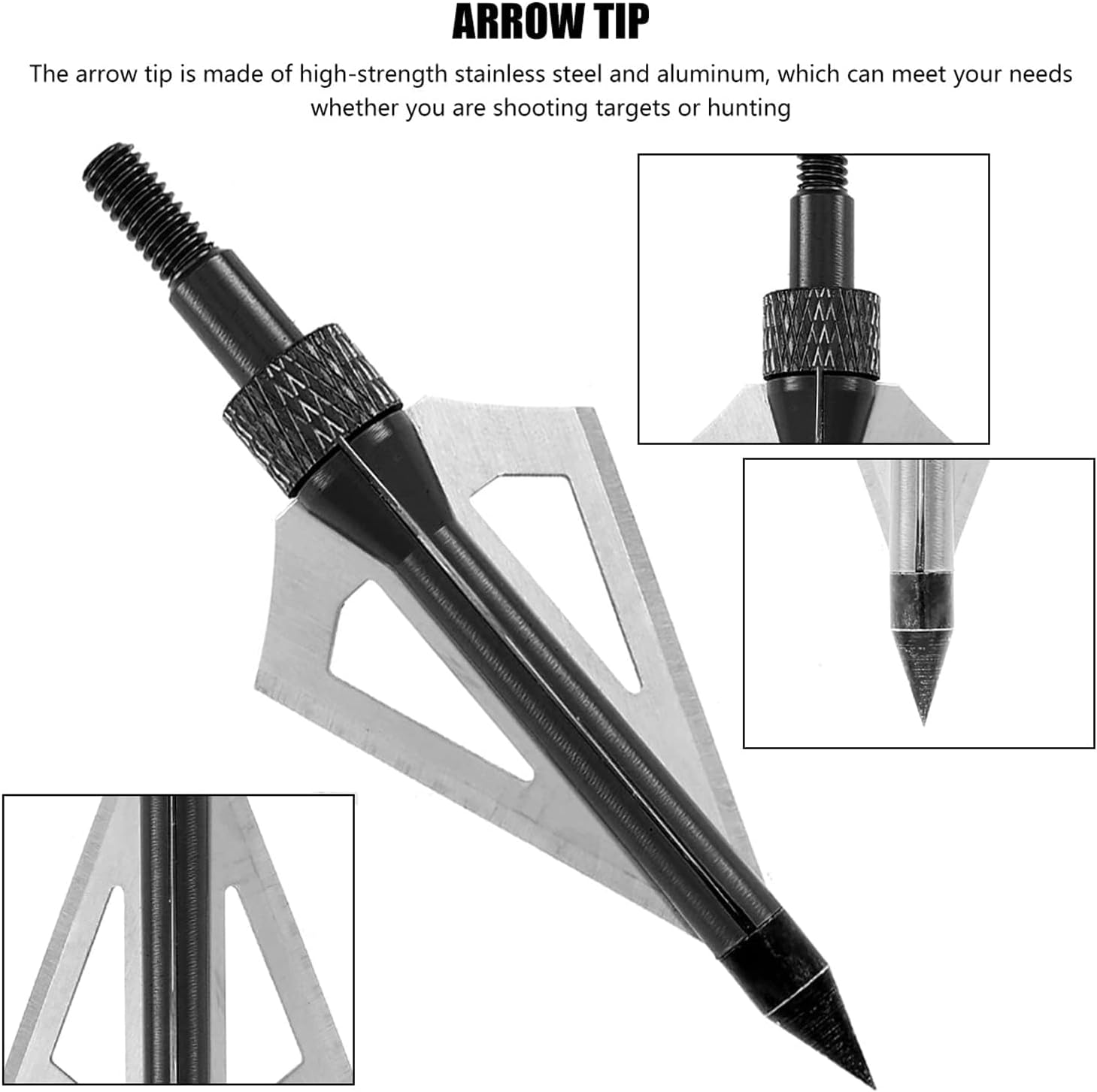 12 Pack 100 Grain Broadheads, 3-Blade Screw-In Archery Broadheads for Hunting, Stainless Steel Arrow Tips for Compound Recurve Bow and Crossbow Broadheads with Plastic Case image number 2