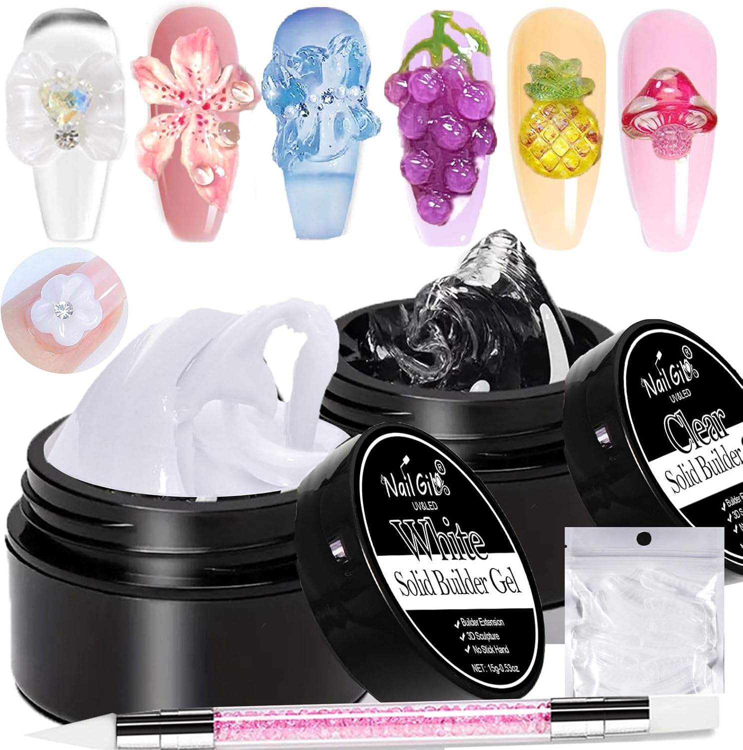 NAILGIL Clear and White Solid Builder Gel Nail Extension, Solid Nail Glue Gel 3D Nail Sculpture with Nail Shape, Nail Art, Salon DIY at Home, 30 G (1 Fl Oz) image number 5