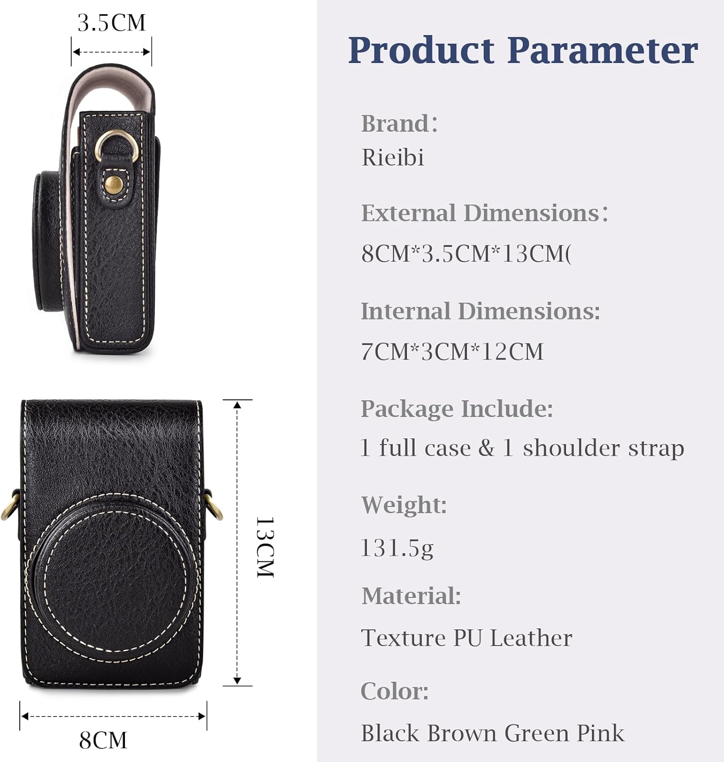 Rieibi Camera Case for Sony Zv1F/Zv1/Ricoh GR Iv/Iiix/Ricoh III Ii/Fujifilm X-Half/X-Hf1/Panasonic LX9 LX10 Lx15/Canon G7X III / G7X II / SX740 HS- Camera Bag with Strap - Black (Case Only) image number 5