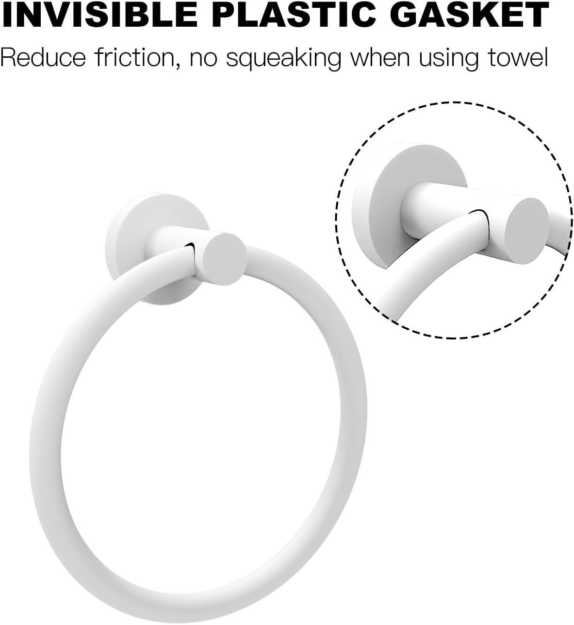Cilee White Towel Ring for Bathroom，Bath Towel Ring, Bathroom Hardware Accessories，Hand Towel Holder SUS304 Stainless Steel Bathroom Towel Rack，Towel Hanger for Bath Wall Mount image number 2