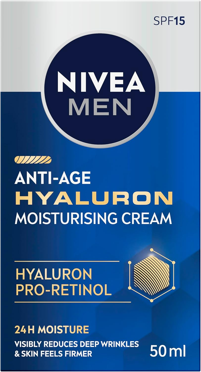 NIVEA MEN Anti-Age Moisturising Face Cream 50Ml | with Hyaluronic Acid | SPF 15 Protection | Anti-Aging Moisturiser | Reduce Deep Wrinkles | Absorbs Quickly | Firmer Skin