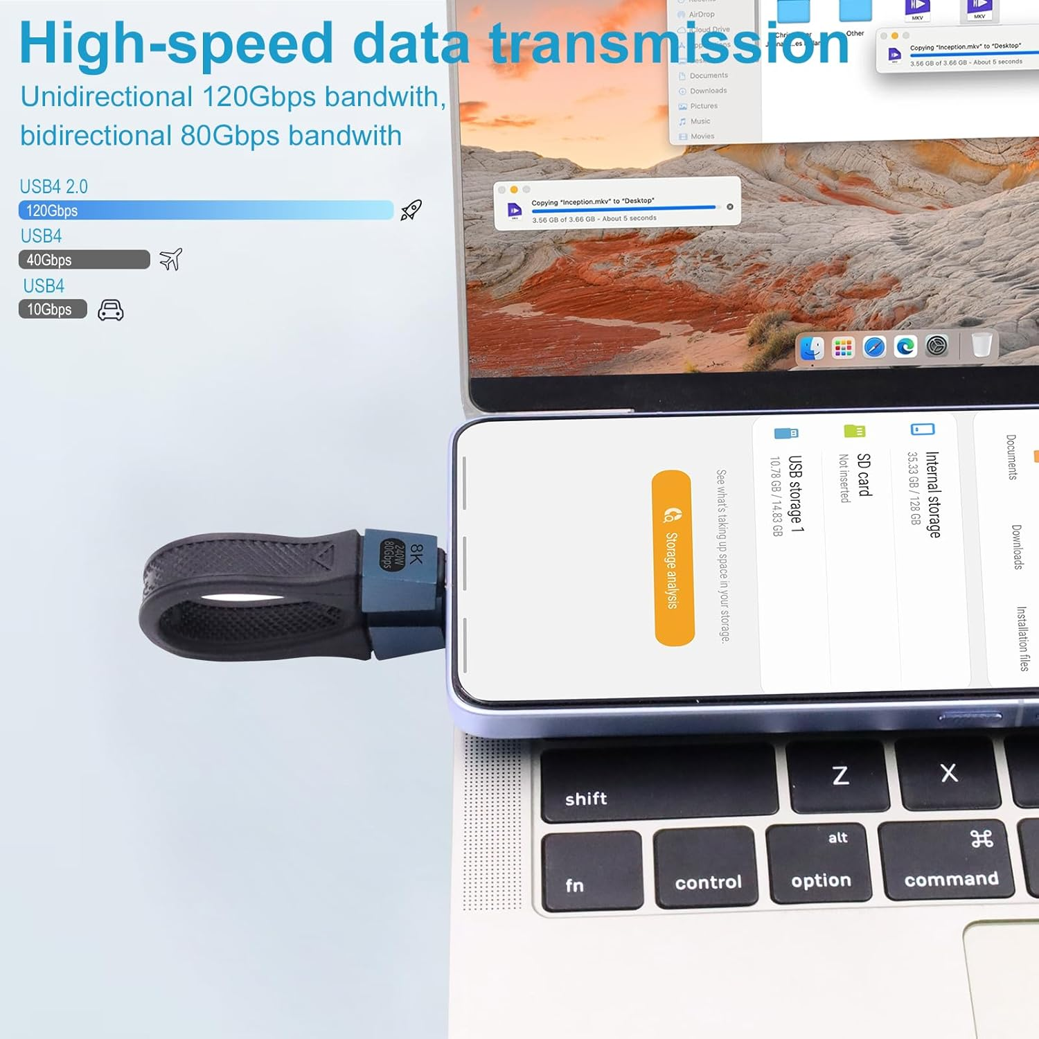 Danfetsoy USB C Short Cable 80Gbps, USB C Male to Type C Male Cable Support 80Gbps, 240W, 16K@30Hz Video Thunderbolt 4/3 for Laptop, Tablet, Docking, Egpu, Phone(Black, 13Cm/5Inch)