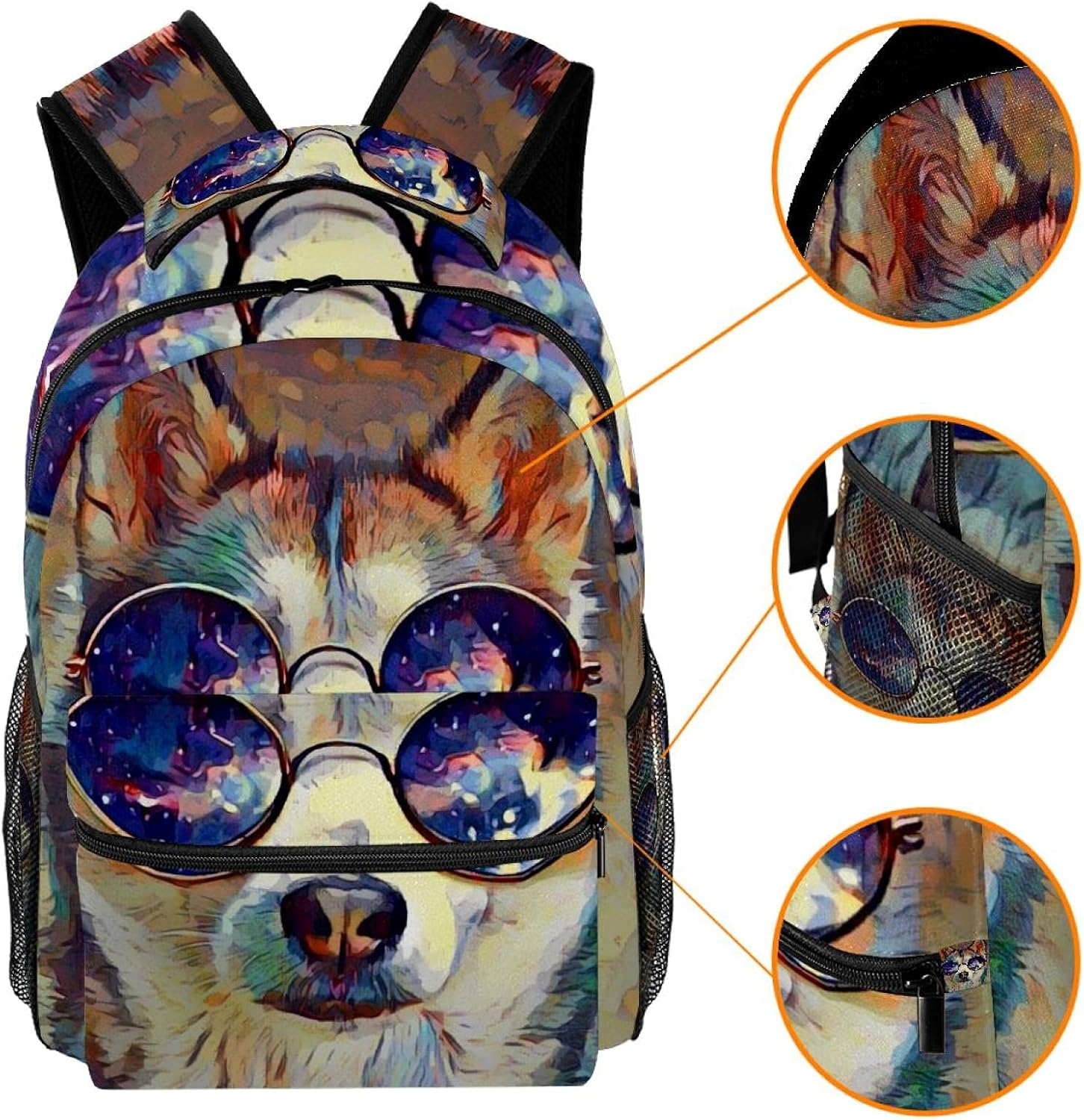 Funny Husky Dog with Sunglasses Backpack Students Shoulder Bags Travel Bag College School Tote Backpacks image number 4