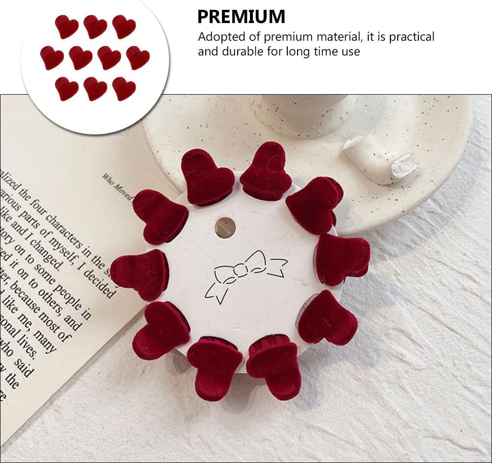 Beavorty Mini Red Heart Hair Clips 10 Pieces Small Flocking Hair Clips Hair Accessories for Women Ideal for Short Hair, Thick and Thin 2.0 X 1.5 X 1.5 Cm image number 4