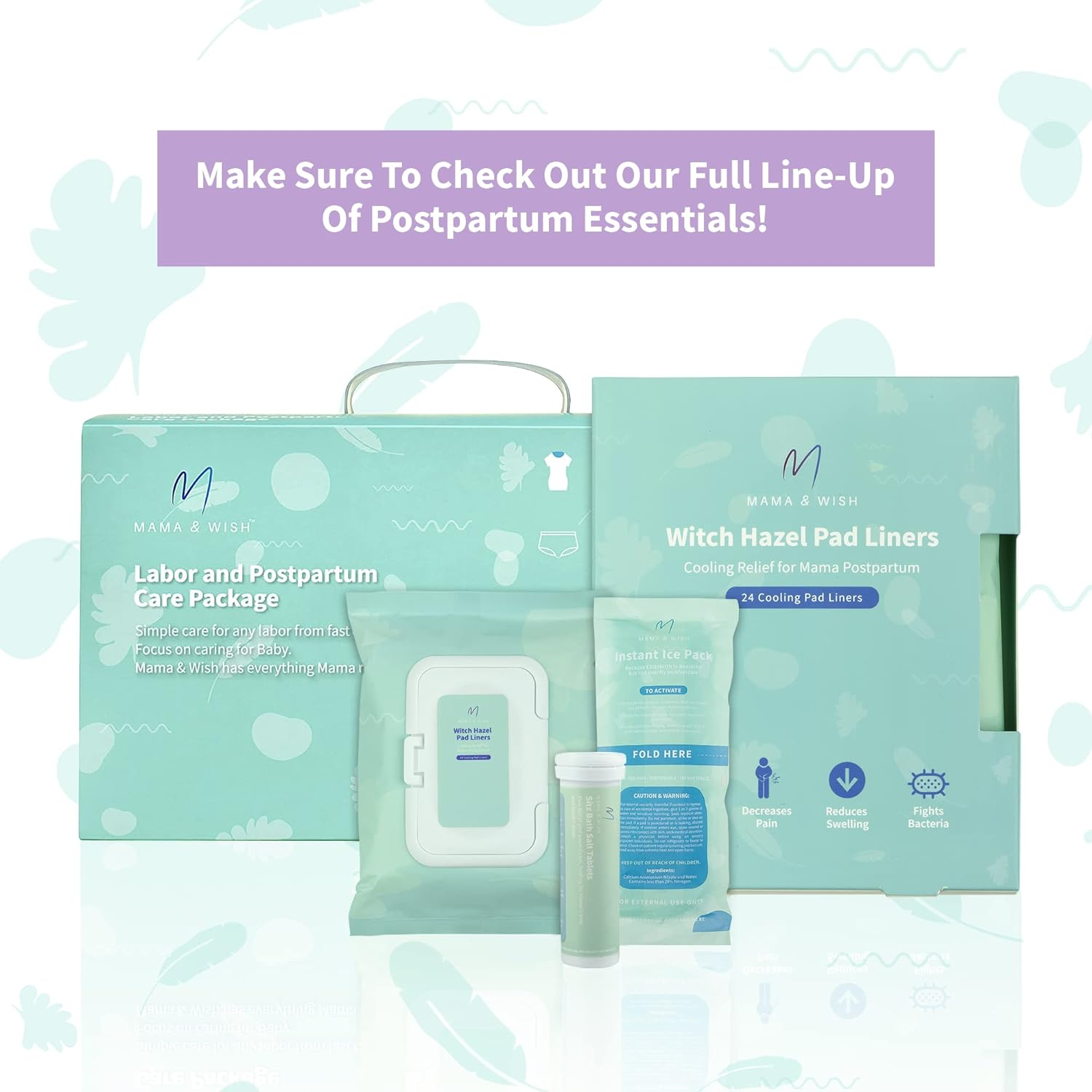 Mama & Wish Witch Hazel Pad Liners for Postpartum Care (24 Count) | Full-Length Cooling Perineal Pads Liner | Postpartum Essentials | Ice Pads Postpartum Liner - Witch Hazel Pads for Postpartum Care