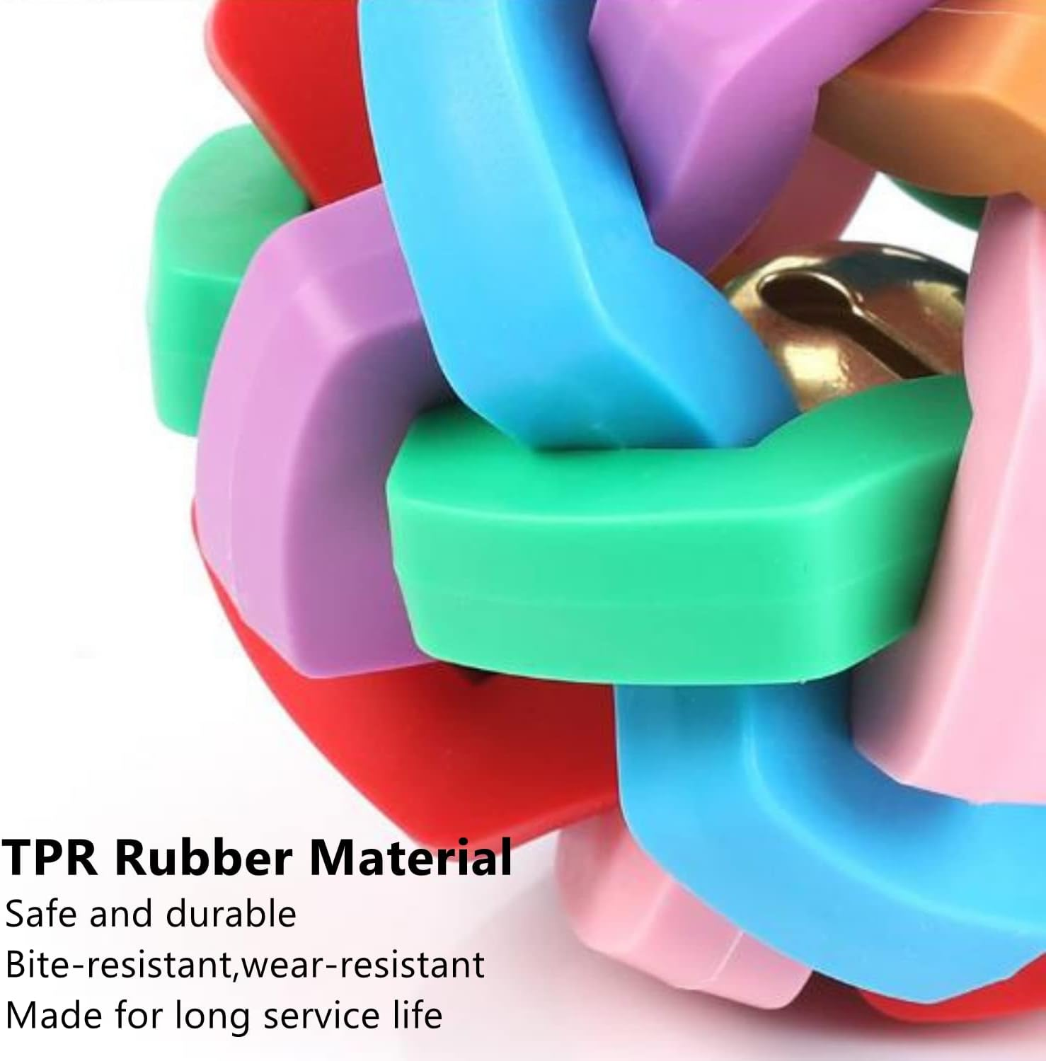 3 Pack Bouncy Rubber Balls - Colorful Wiggle Balls with Built-In Bell for Ferret Teeth Grinding, Interactive Sound Toy, Exercise & Scratch Chew Toys for Indoor Pet Cat Dog image number 5