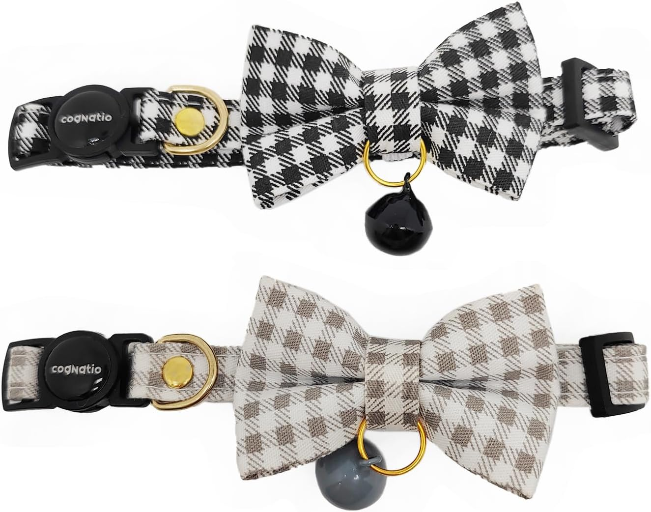 Cognatio Safety Quick Release Cat Collars,Double Velvet with Bell Available in a Range Colours from Velvet Ribon,Purfect for Your Kitty (20-30 Cm, Leopard)