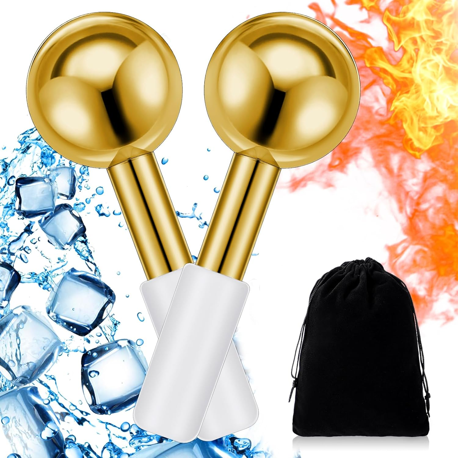 Baderke 2 Pcs Ice Globes for Facials Stainless Steel Cooling Globes Unbreakable Cooling Roller for Women Ice Balls Cryo Sticks for Face Skin Care for Dark Circles, Puffiness (Rose Gold (Black Handle))