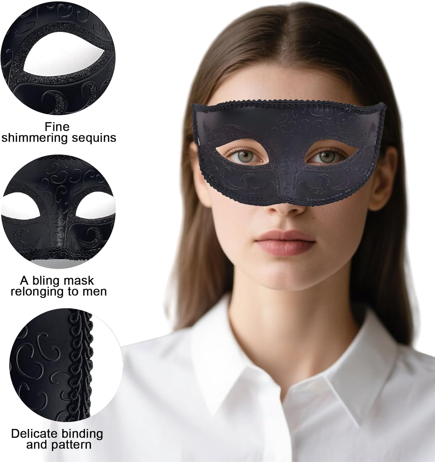 Women'S Masquerade Black Mask - Girl'S Sexy Lace Venetian Style Eye Masks for Cosplay, Halloween Party, Mardi Gras, Costume Ball (2 Masks + Choker) image number 1