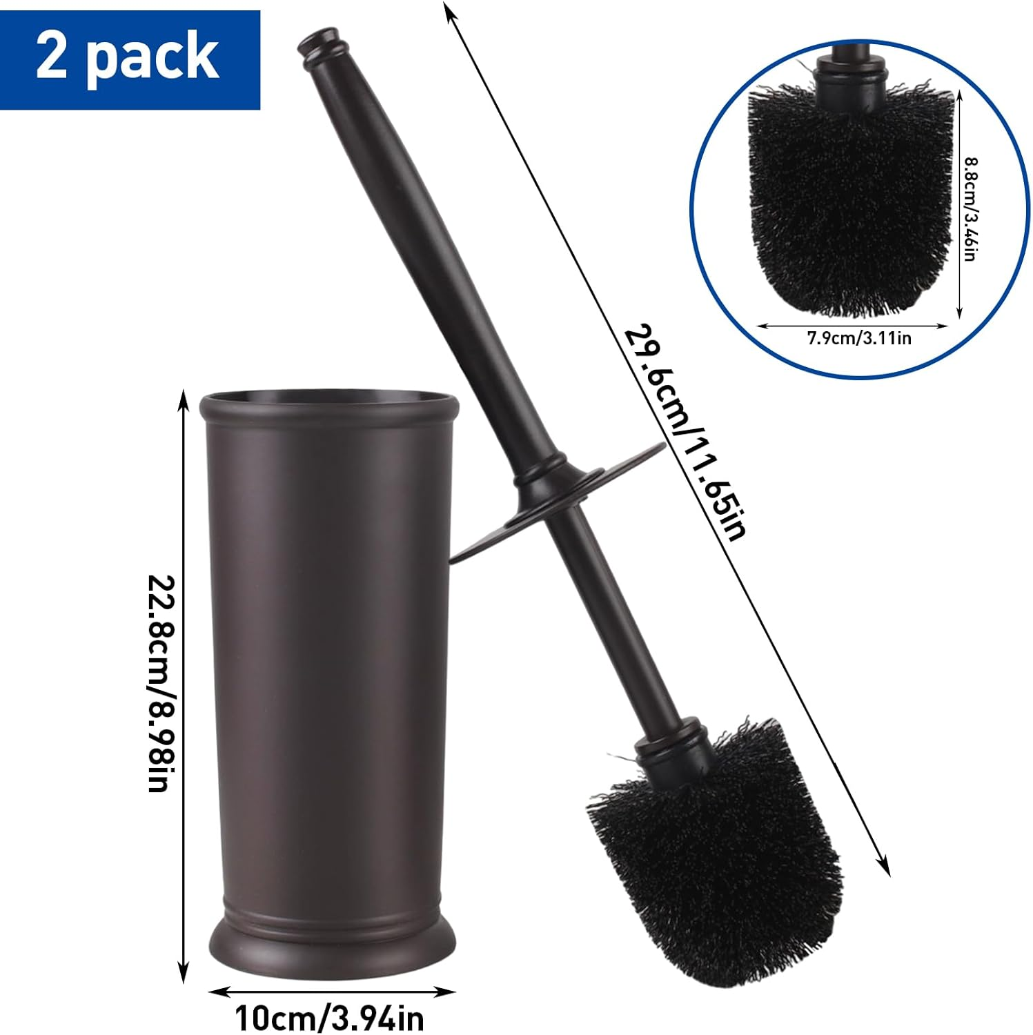 Toilet Brush and Holder Set: 2 Pack Toilet Brush Set, Modern Toilet Bowl Brushes Forcorner Clean, Bathroom Toilet Scrubber Brush with Cover, Deep Cleaning Toilet Cleaner Brush Set- Bronze image number 4