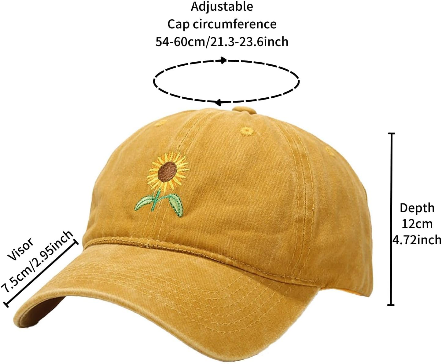 Yolrdiw Women'S Sunflowers Embroidered Baseball Cap Vintage Adjustable Outdoor Dad Hat image number 5