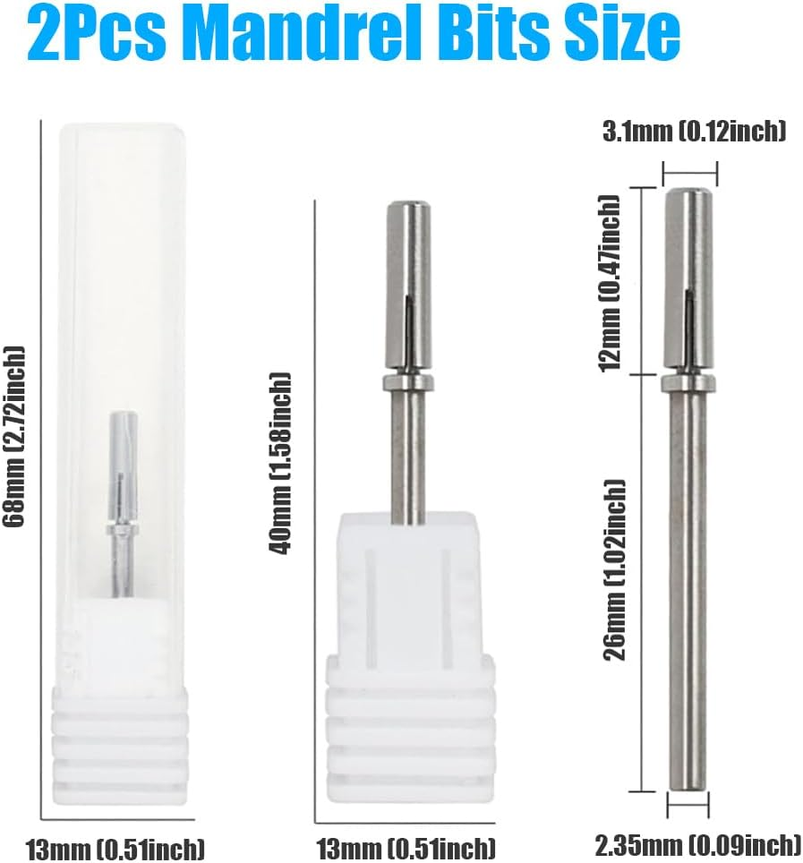 Yakamoz 2Pcs Small Nail Sanding Bands Mandrel, 3.1Mm Dia Mandrel Cuticle Bit Stainless Steel Professional Sanding Bits for Electric Drill Nail File Machine & Acrylic Nails Manicure Nail Art DIY Used image number 1