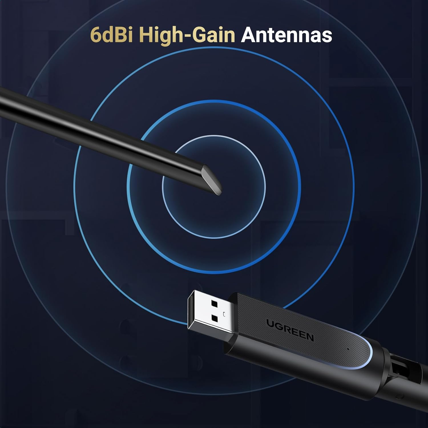 UGREEN AX900 Wifi Adapter Dual Band USB Computer Network Adapters with 6Dbi High Gain Antenna Wireless Dongle for PC Desktop Laptop Built-In Driver Supports Windows 10/11 image number 6