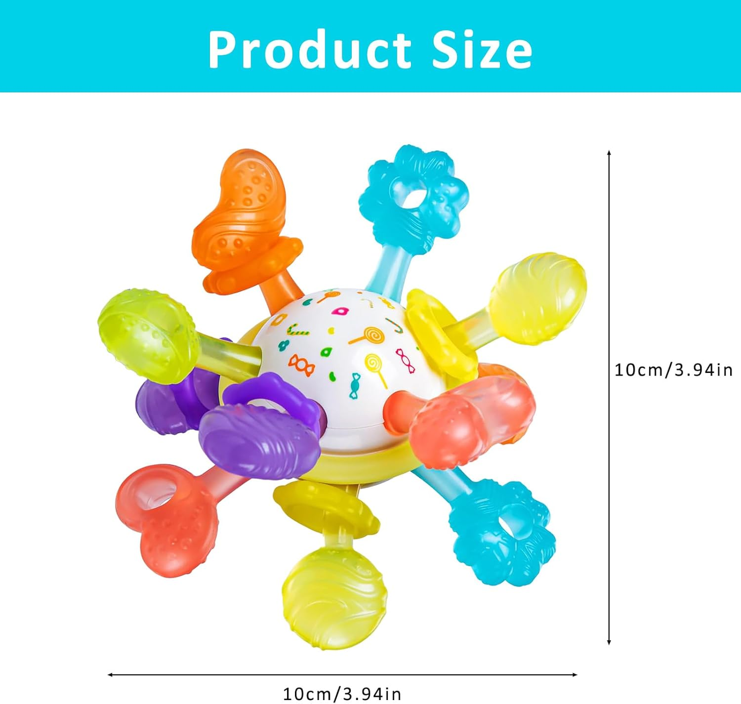Baby Teething Toys, TOTCOZY Food Grade Silicone Teething Ball Toys with Multiple Textures, Colourful Sensory Development Rattle, BPA Free, 0 Months+ image number 2