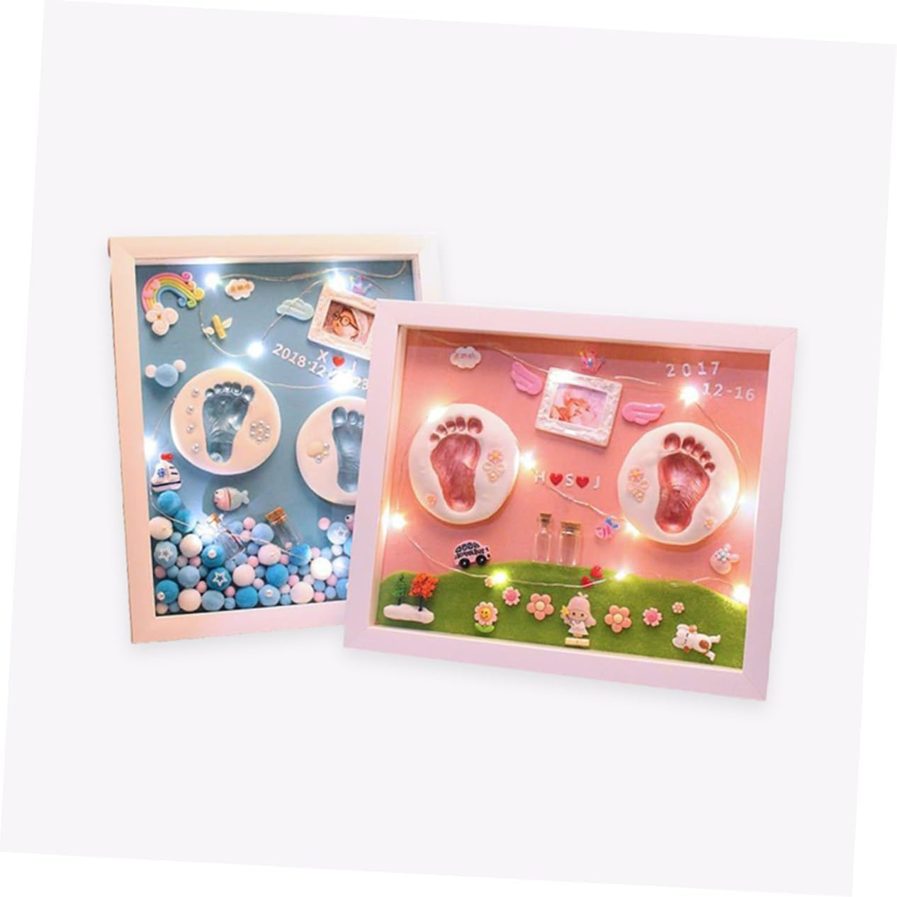 1 Set Handprint Memory Photo Holder Frame DIY Keepsake Kit with Ink Pads for Newborn Boy for Shower Baptism and Special Moments image number 1