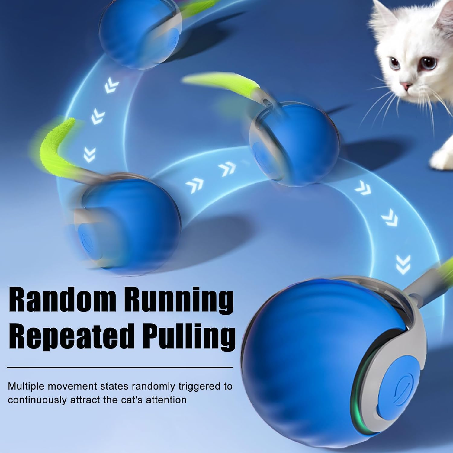 Petgravity 2025 Upgrades Cat Ball Toy with Tail,Interactive Cat Ball for Bored Indoor Cats, Automatic Cat Rolling Ball 2.0 Enrichment Toy, Electric Self Moving Toy, Electronic Rollie Pet Chase image number 3