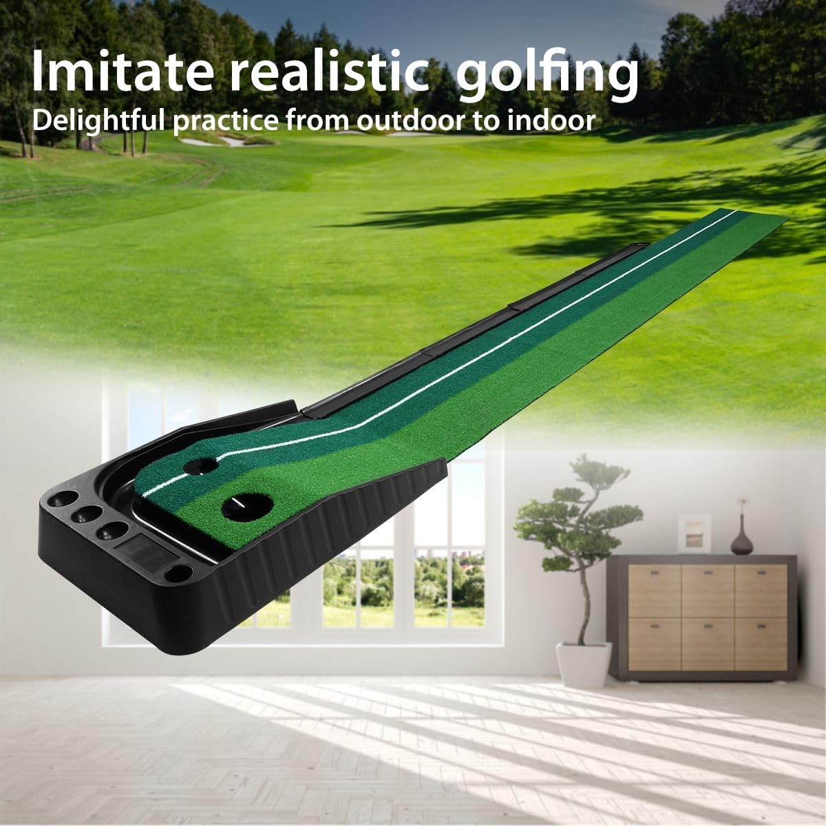 GENKI 2.5M Golf Putting Mat Practice Putter Greens Trainer Indoor Outdoor Training Aid with Auto Ball Return Driving Exerciser Portable Grass Turf Fairway image number 6