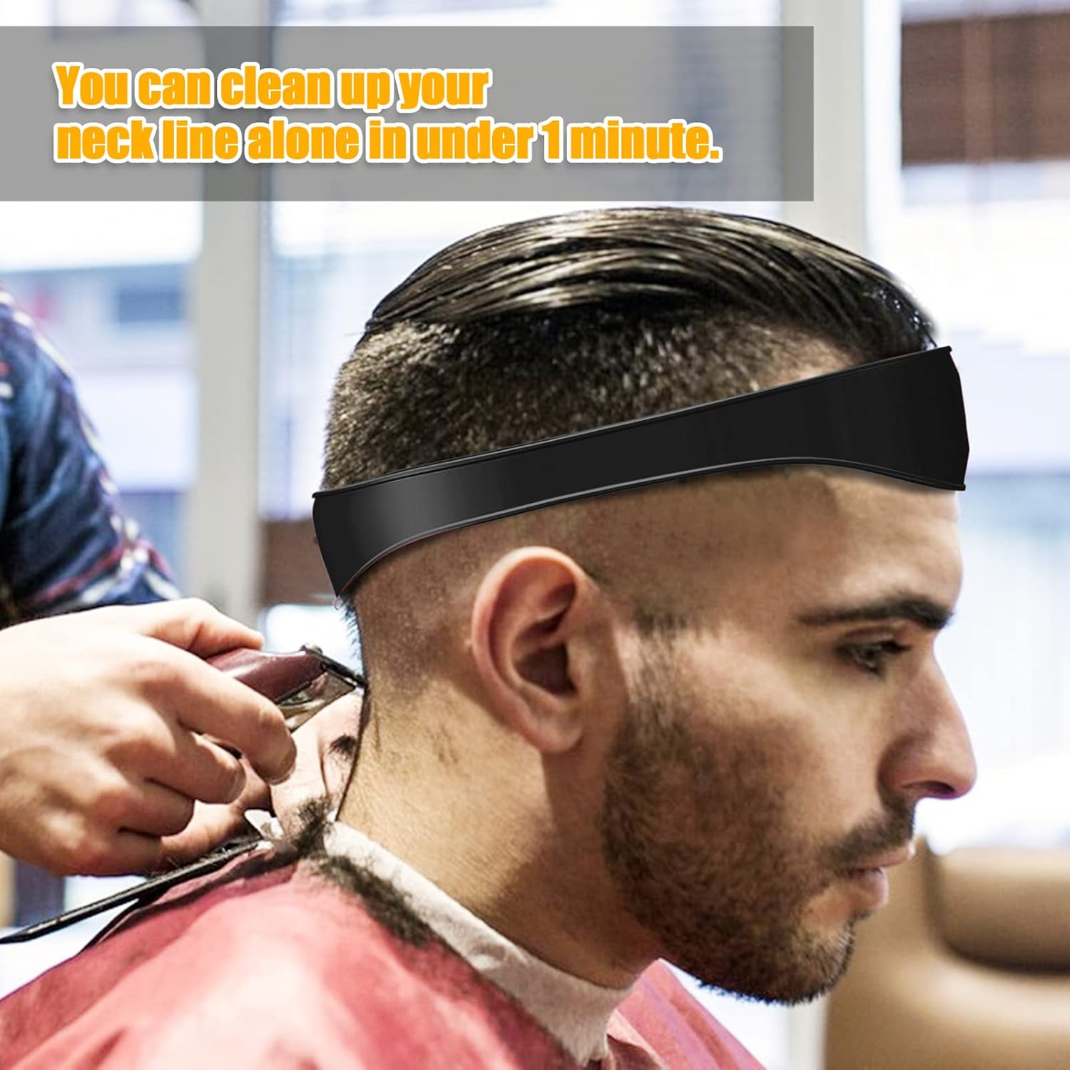 Neckline Shaving Template, Hair Trimming Guide, Curved Silicone Headband for DIY Home Haircuts, Hair Cutting Guide Haircut Band, Buzz, Fade and Taper Guide for Clippers (Black) - Red image number 4