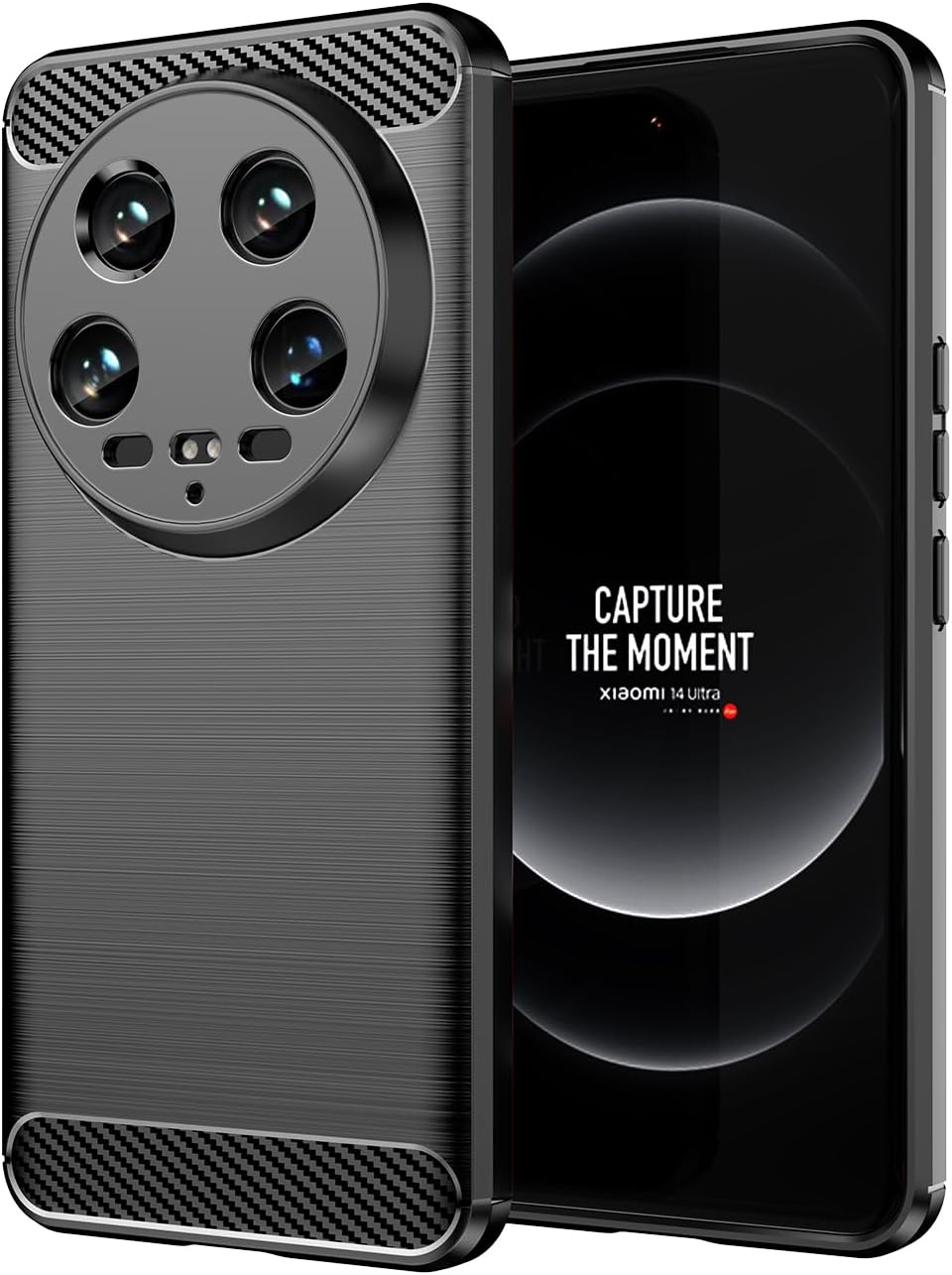 Wookfiss Case for Xiaomi 14 Ultra Carbon Fibre Material Design Silicone TPU Flexible Shockproof Protective Case Compatible with Xiaomi 14 Ultra Black image number 2