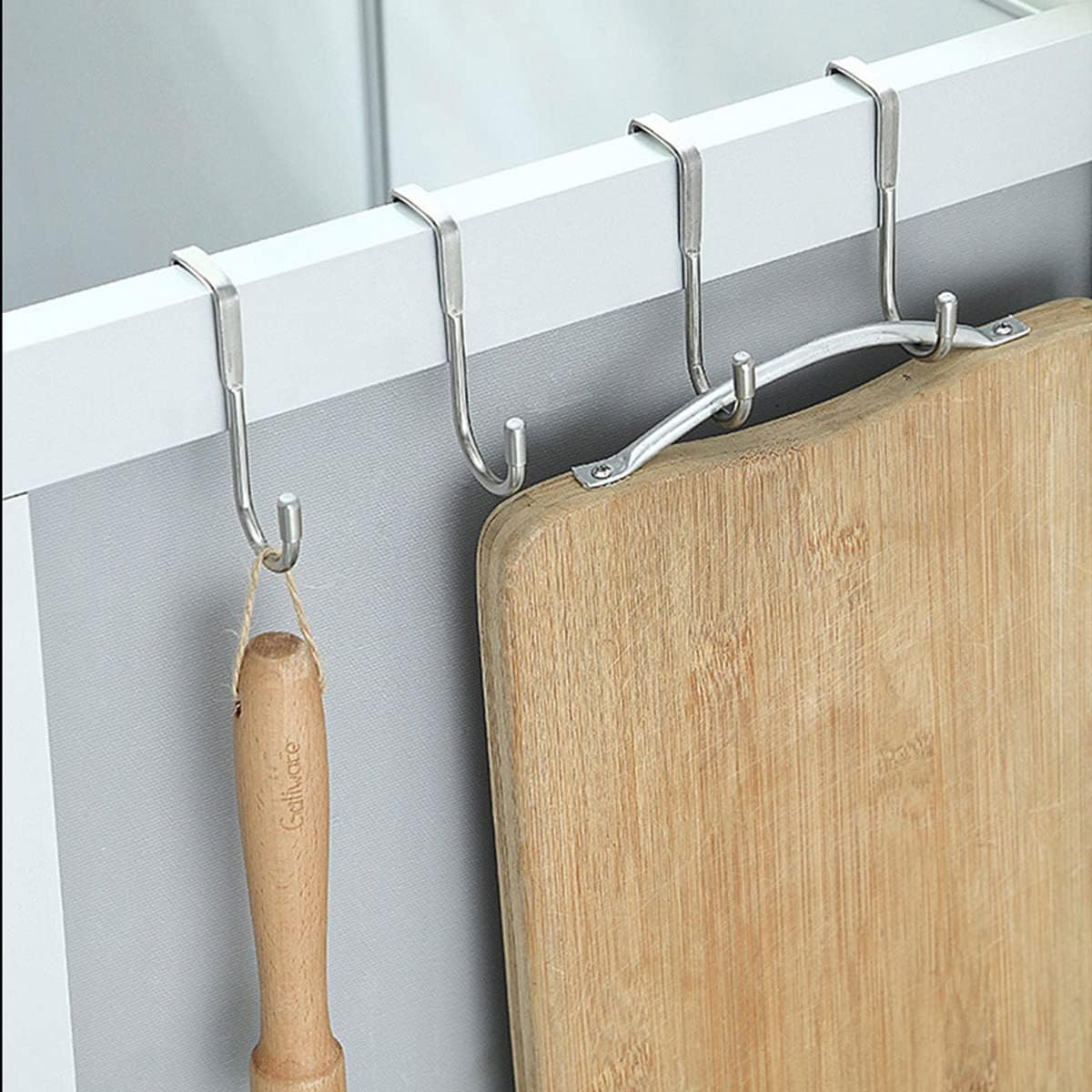 Over the Door Hanger Hook Stainless Steel 6 Pack Free Punching Cabinet Door without Trace Clothes Hook Door Back Wall Mounted Hooks image number 5