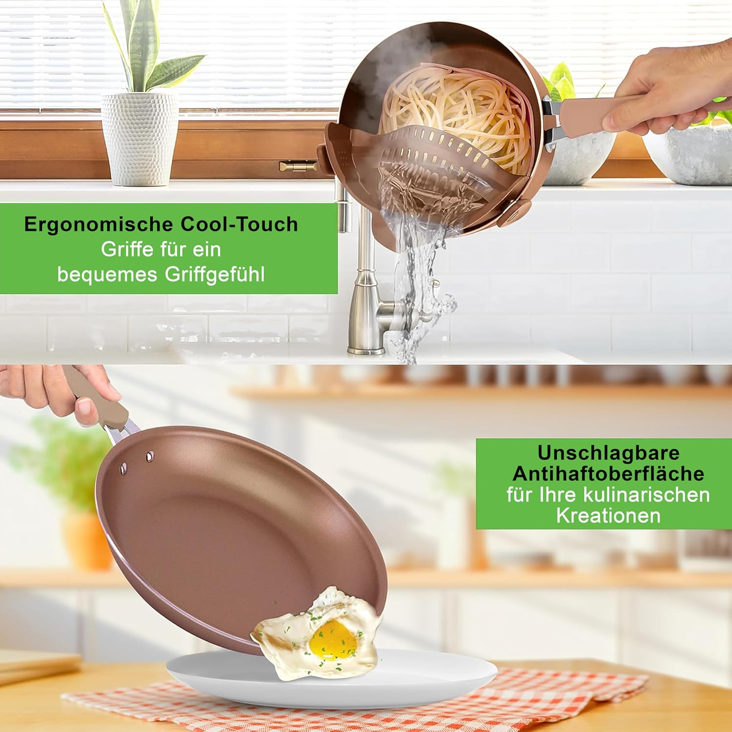 Nutrichef 14-Piece Nonstick Cookware Ptfe/Pfoa/Pfos-Free Heat Resistant Lacquer Kitchen Ware Set W/Saucepan, Frying Pans, Cooking, Dutch Oven Pot, Lids, Utensil NCCW14S, Agold - Brown image number 3